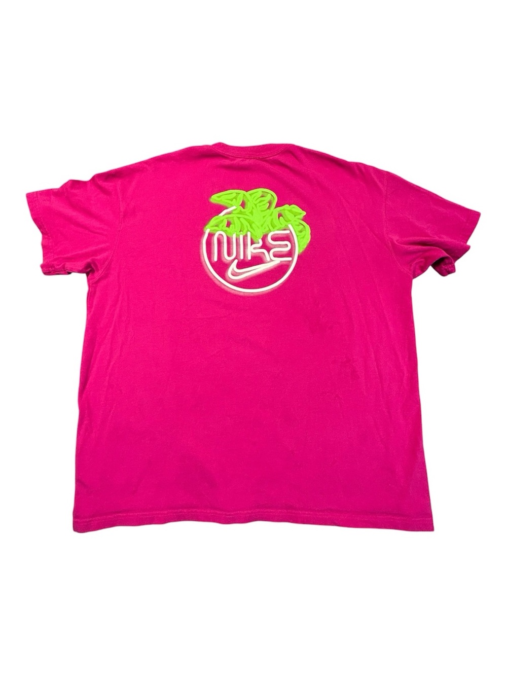 Nike Tee Shirt Mens XL Pink Neon Green Palm Graphic Embroidered Swoosh DB5950